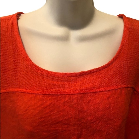 Bella Umbra 100% Linen Lagenlook Tunic Top Size 2X Orange Rolled Short Sleeve - Picture 3 of 6